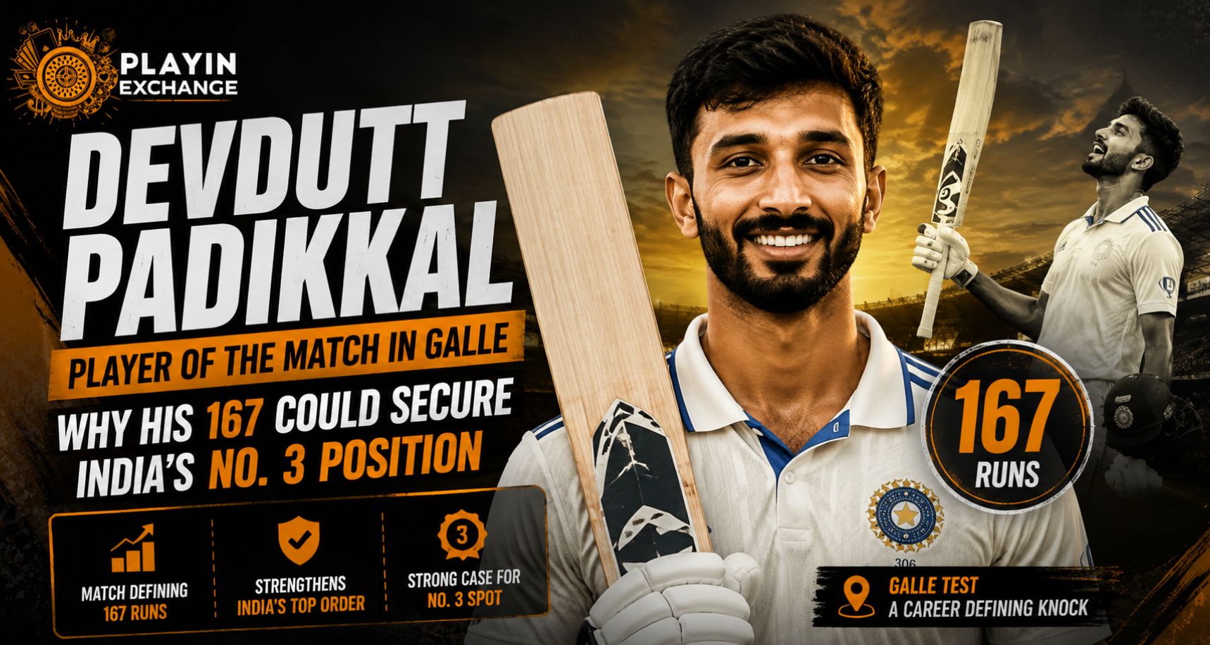 Playinexch: Devdutt Padikkal's 167 Strengthens His Claim for India's No. 3 Position